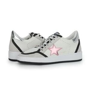 Vintage Havana White Sneakers with Pink Star and Silver Heel